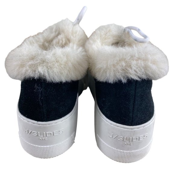 J /Slides Mellia Black Suede Platform Athletic Shoes Sz 7 Fur Platform Sneakers - Picture 9 of 10